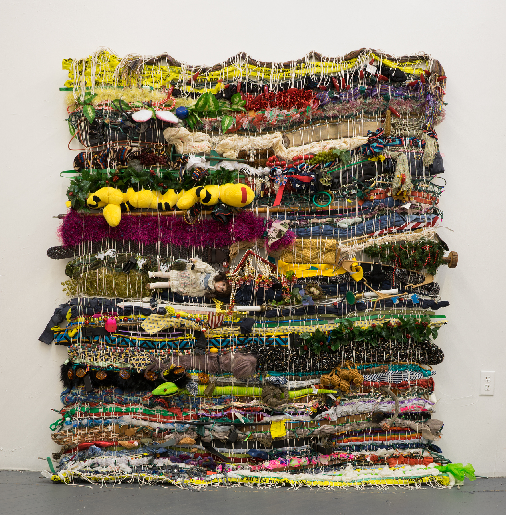 Woomin Kim, Urban Nest (Boston), found fibers from Boston area, 2017, 65 x 80 inches