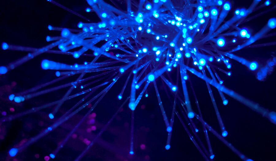 Blue image of different lights and networks.