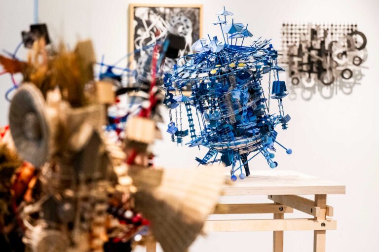 Image of a blue sculpture installed at Gallery 360.